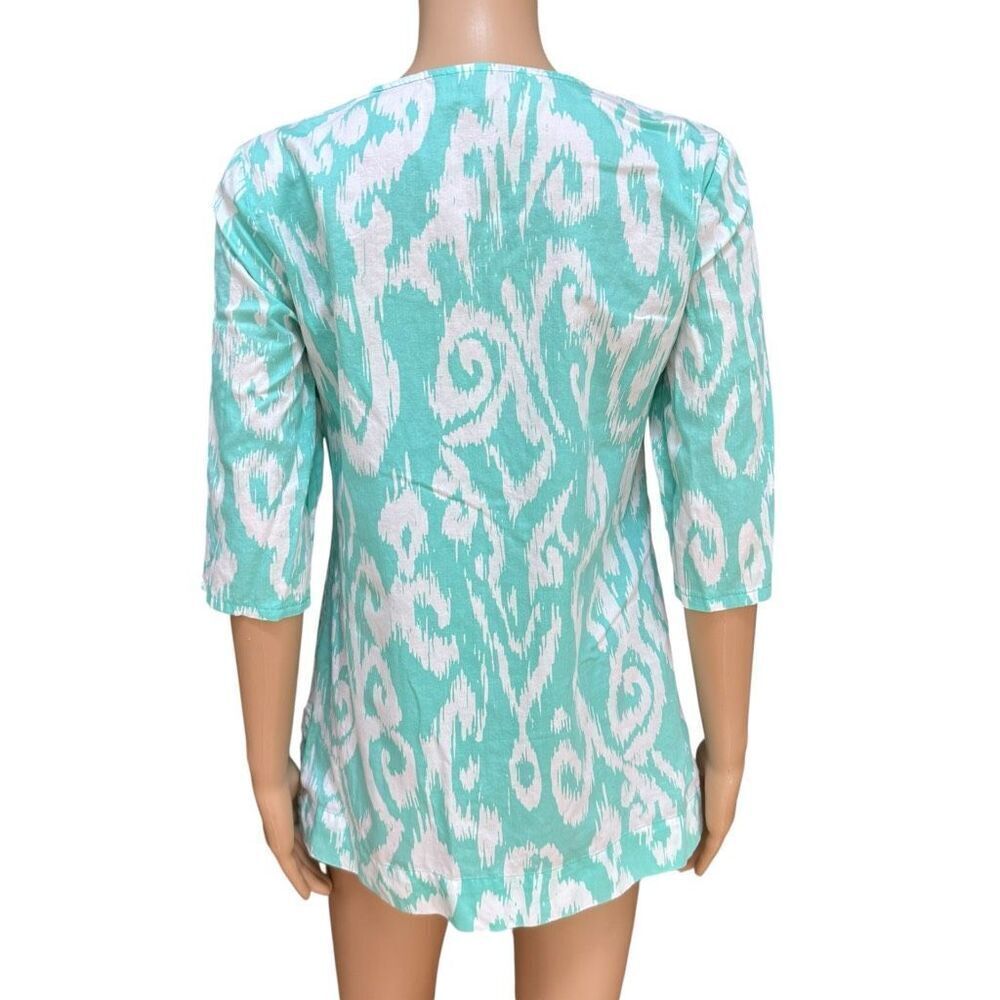 Brooks Brothers 346 100% cotton Top blouse tunic teal Pullover Sequin Beads Sz S - Picture 3 of 8